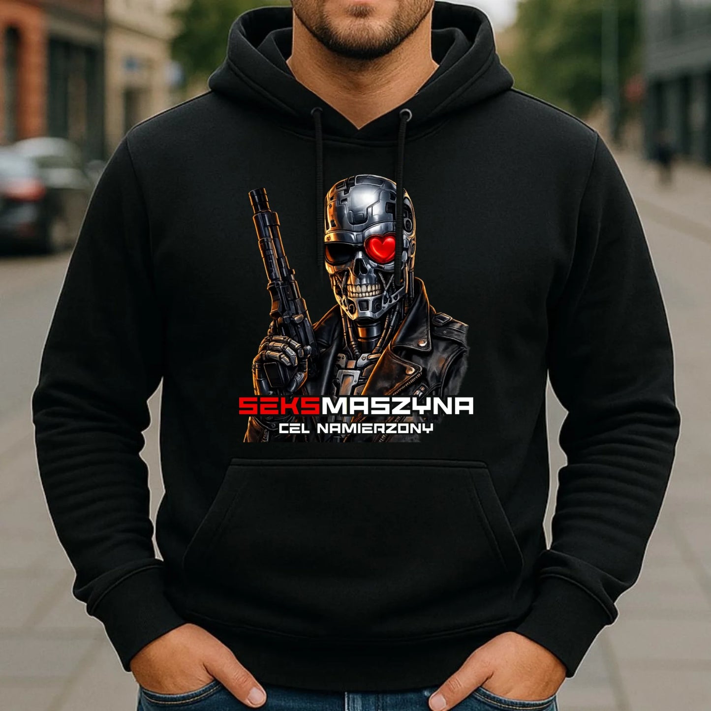 Bluza męska z kapturem dla faceta - Cyborg z sercem Seks maszyna DCH32 - StoryCups.pl
