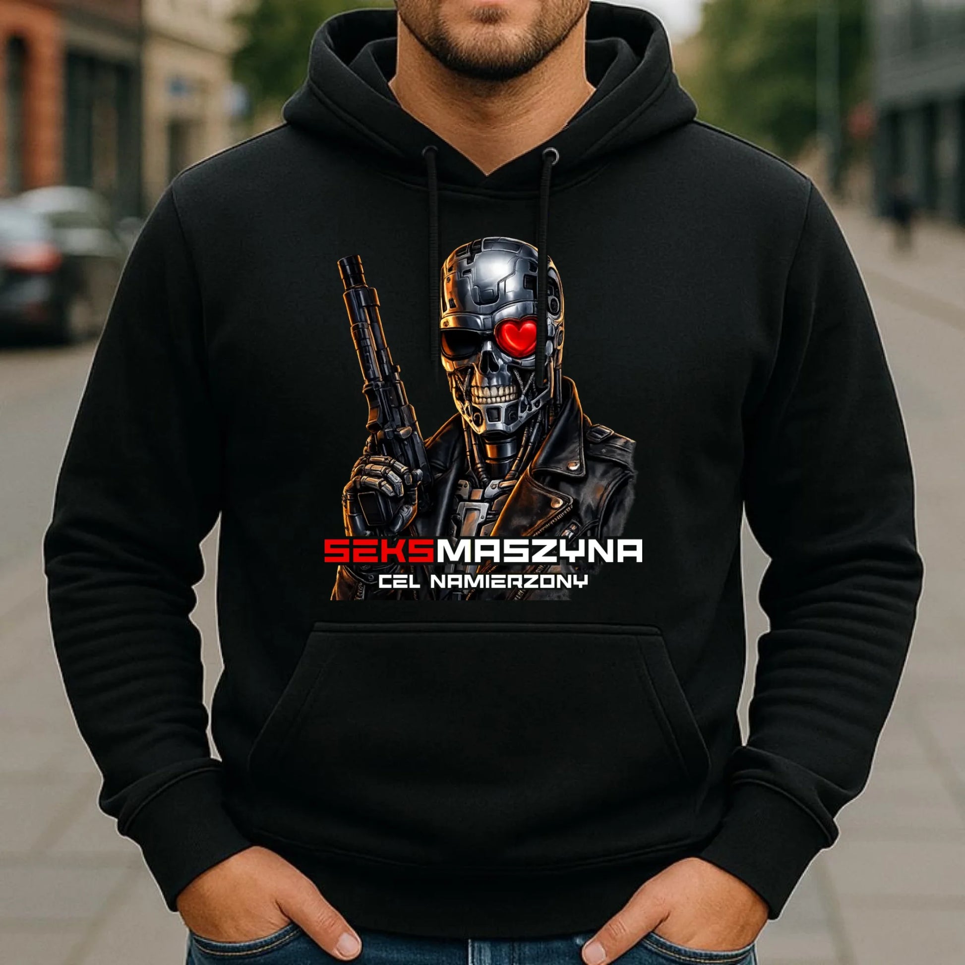 Bluza męska z kapturem dla faceta - Cyborg z sercem Seks maszyna DCH32 - StoryCups.pl