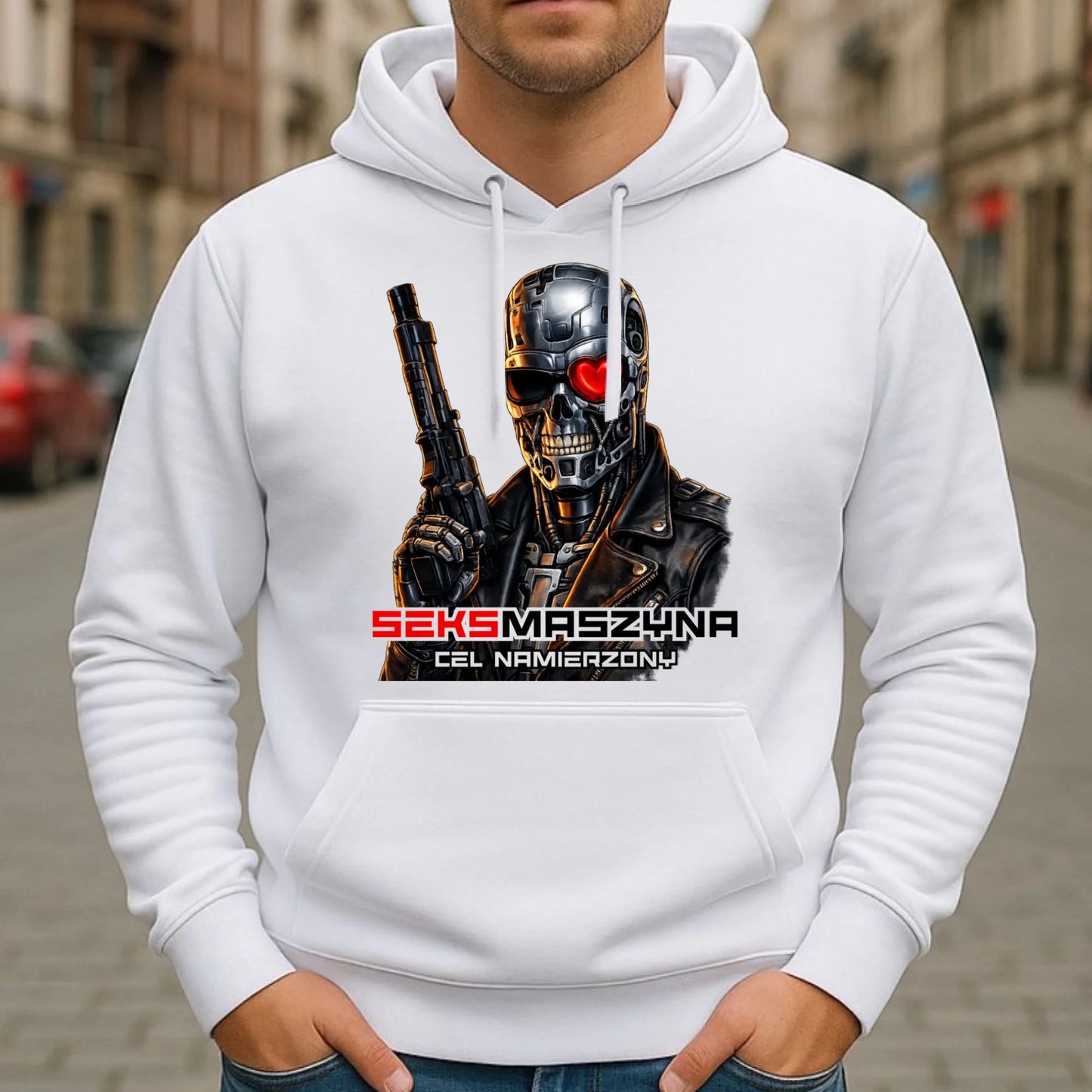 Bluza męska z kapturem dla faceta - Cyborg z sercem Seks maszyna DCH32 - StoryCups.pl