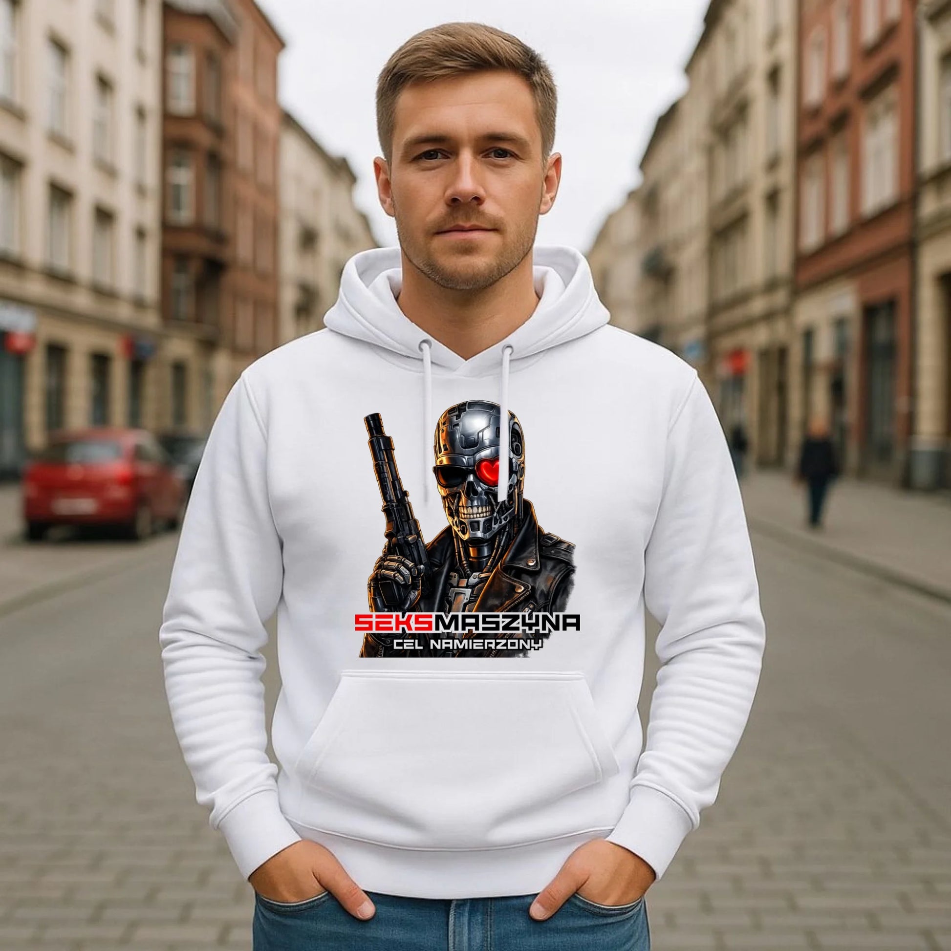 Bluza męska z kapturem dla faceta - Cyborg z sercem Seks maszyna DCH32 - StoryCups.pl