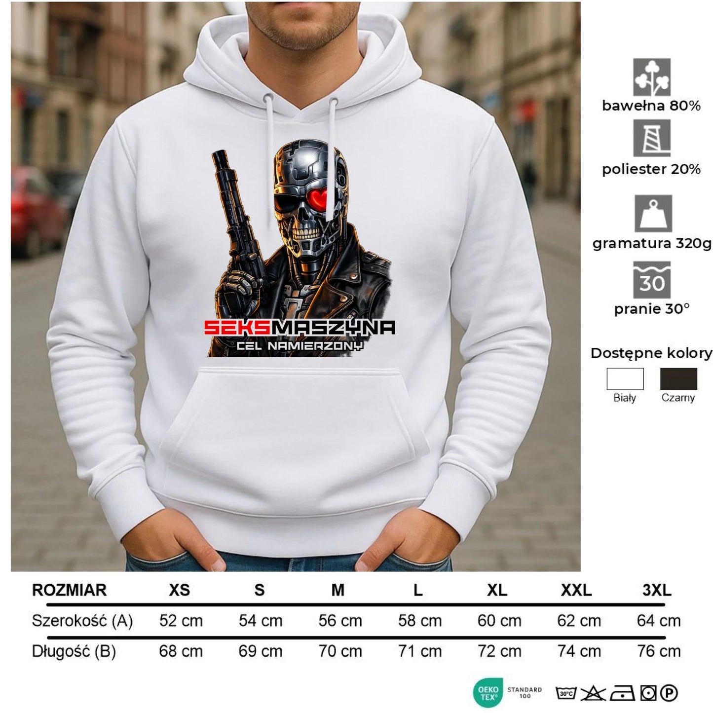 Bluza męska z kapturem dla faceta - Cyborg z sercem Seks maszyna DCH32 - StoryCups.pl