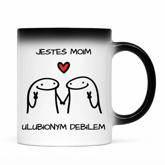 Kubek magiczny dla par - Jesteś moim ulubionym debilem W78