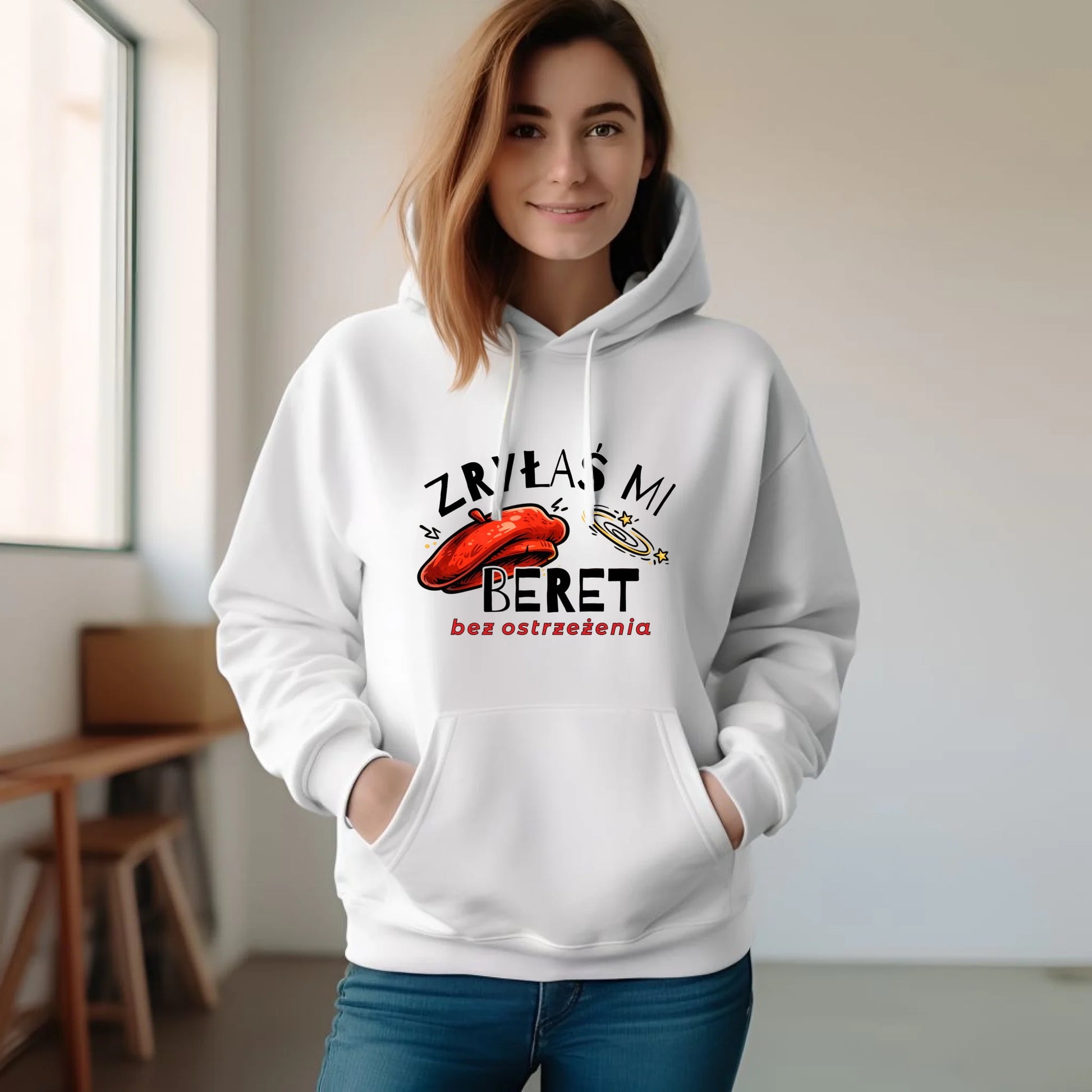 Bluza damska z kapturem - Zryłaś mi beret DZ34 - StoryCups.pl