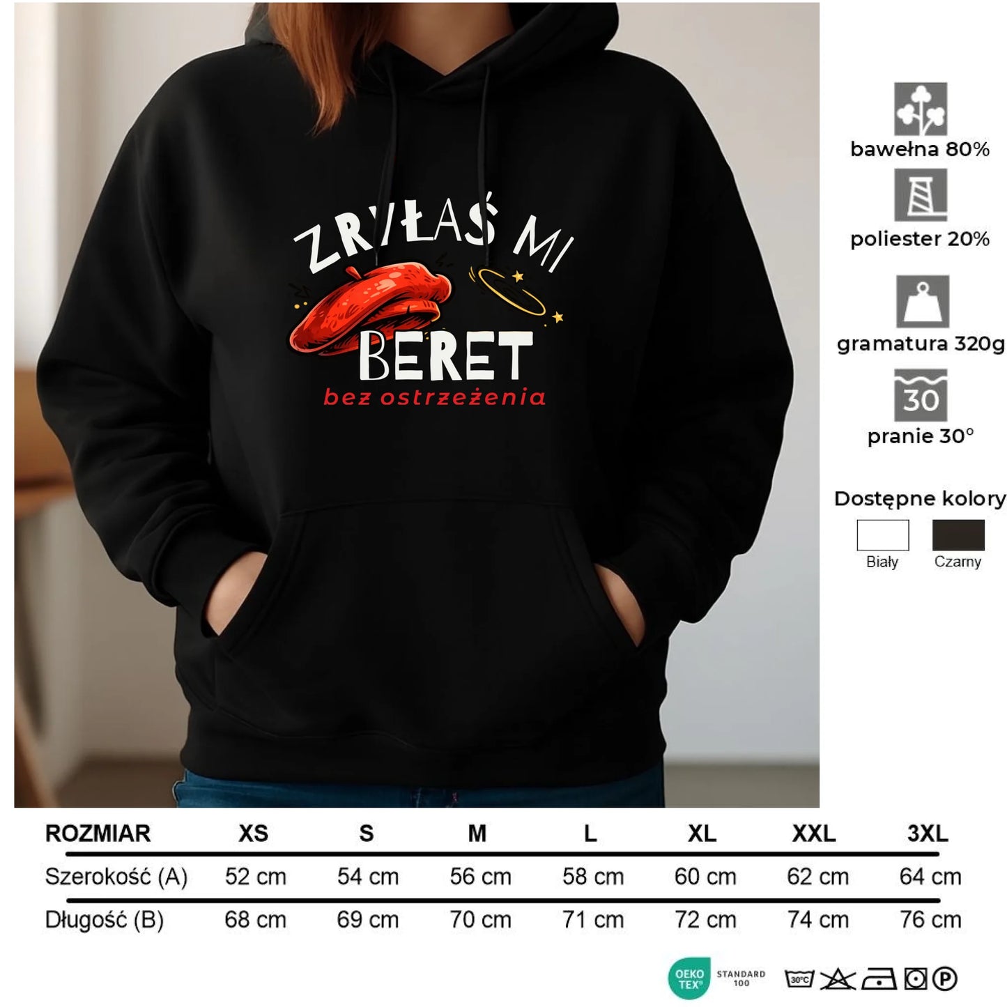 Bluza damska z kapturem - Zryłaś mi beret DZ34 - StoryCups.pl