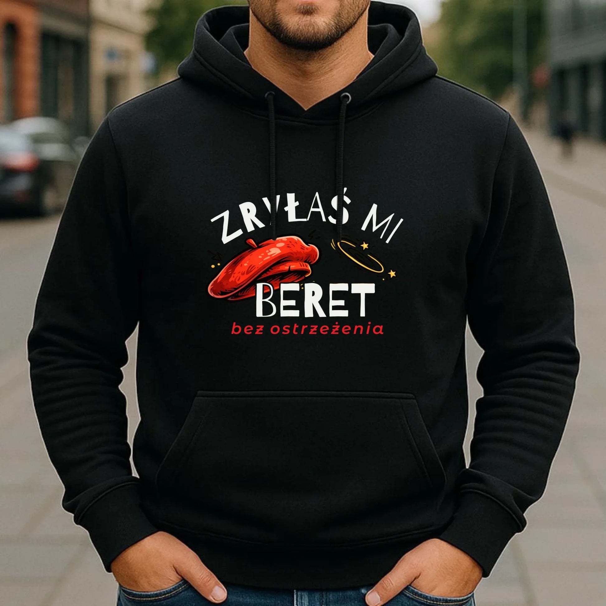 Bluza męska z kapturem dla faceta - Zryłaś mi beret DCH35 - StoryCups.pl