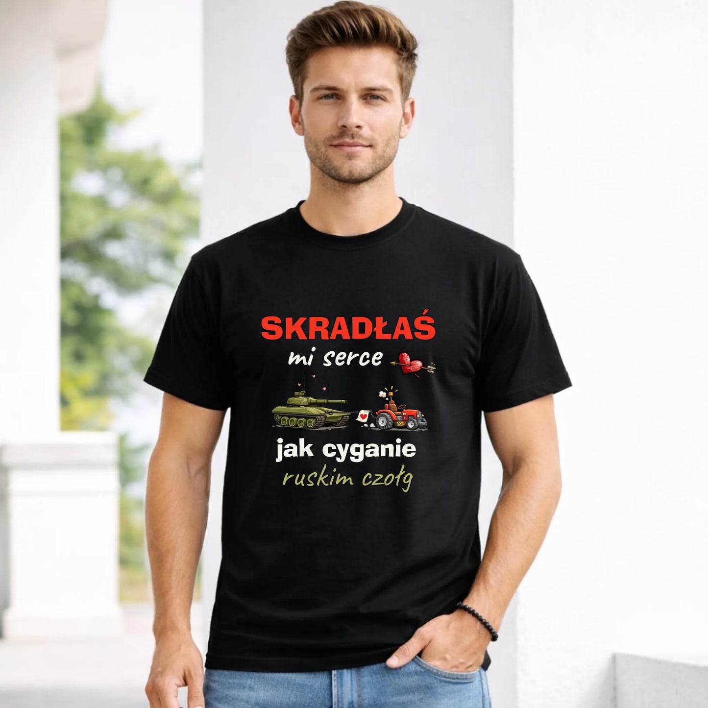 Koszulka męska - Skradłaś mi serce jak cyganie ruskim czołg W76 - StoryCups.pl