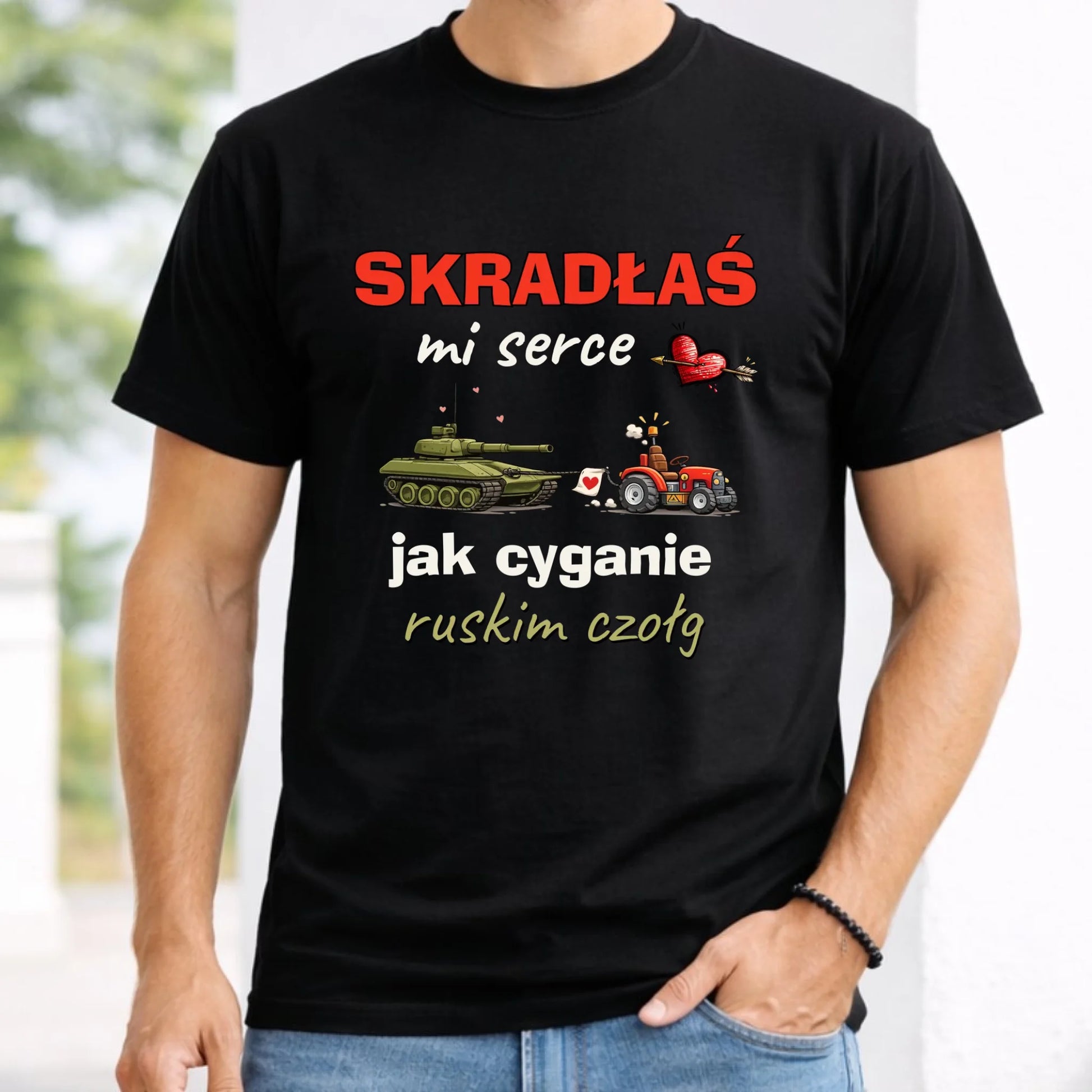 Koszulka męska - Skradłaś mi serce jak cyganie ruskim czołg W76 - StoryCups.pl