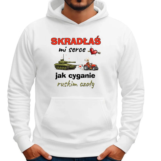 Bluza męska z kapturem - Skradłaś mi serce jak cyganie ruskim czołg W76 - StoryCups.pl