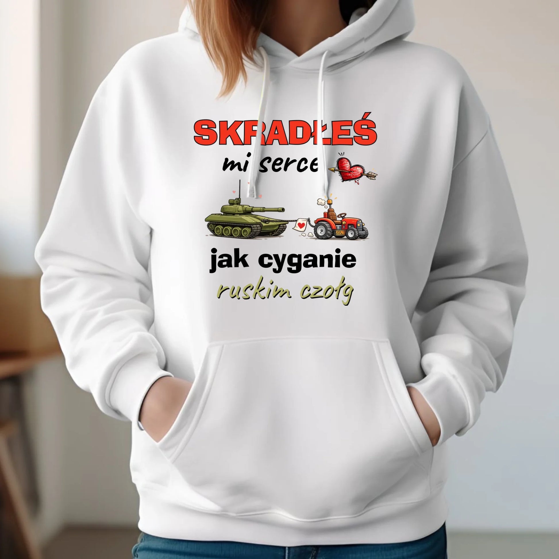 Bluza damska z kapturem - Skradłeś mi serce jak cyganie ruskim czołg W77 - StoryCups.pl