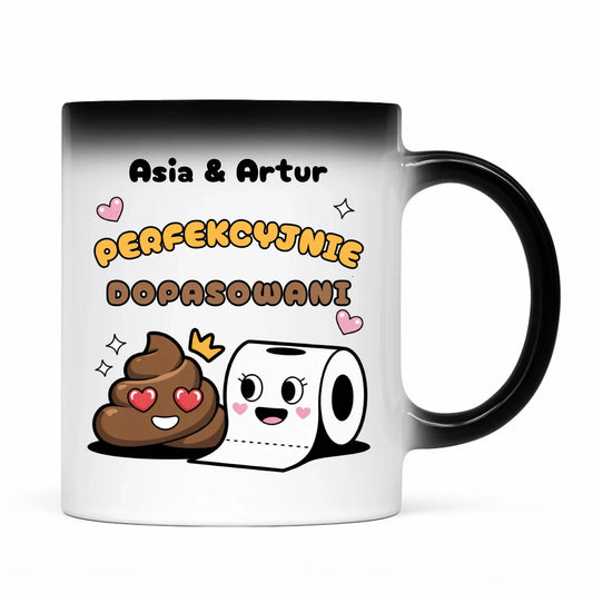 Kubek magiczny dla par - Perfekcyjnie dopasowani - personalizowany W81 - StoryCups.pl