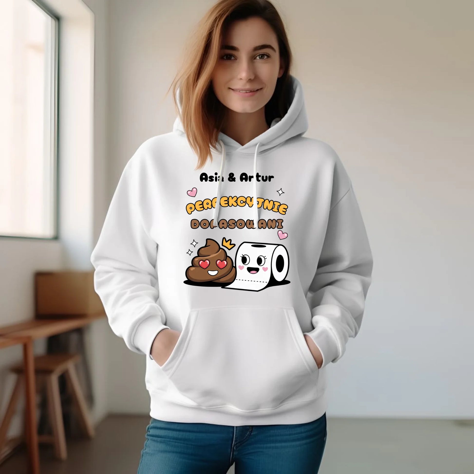 Bluza damska z kapturem - Perfekcyjnie dopasowani - personalizowana W81 - StoryCups.pl