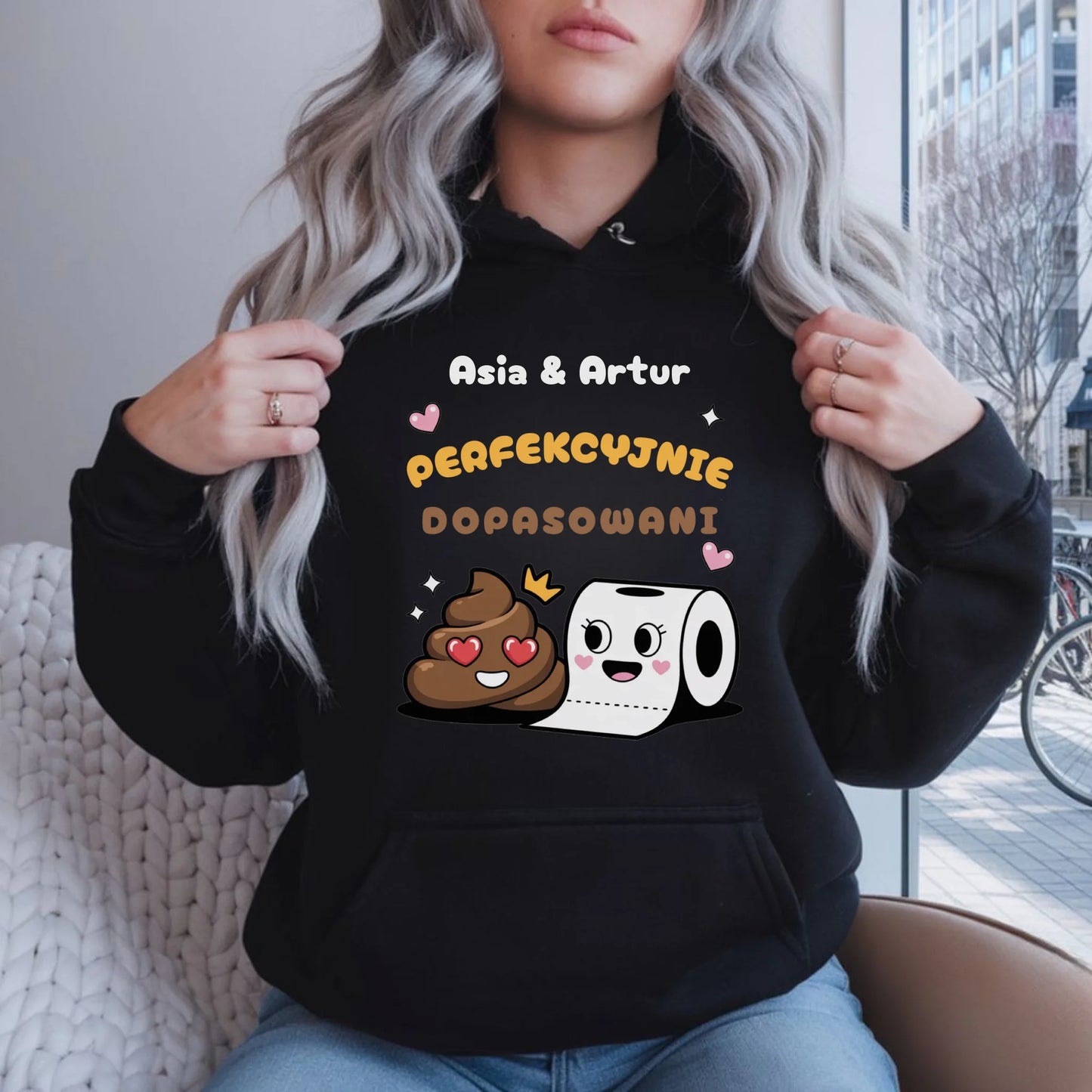 Bluza damska z kapturem - Perfekcyjnie dopasowani - personalizowana W81 - StoryCups.pl