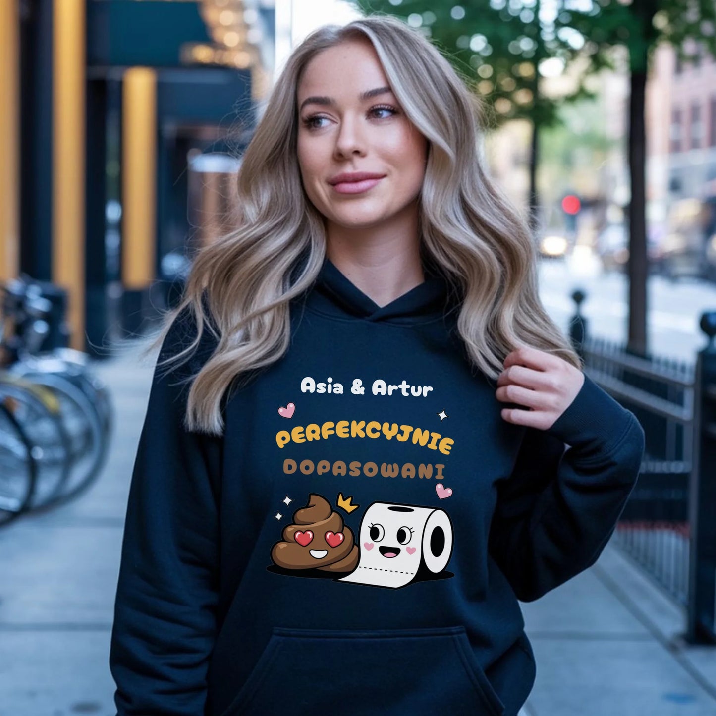 Bluza damska z kapturem - Perfekcyjnie dopasowani - personalizowana W81 - StoryCups.pl