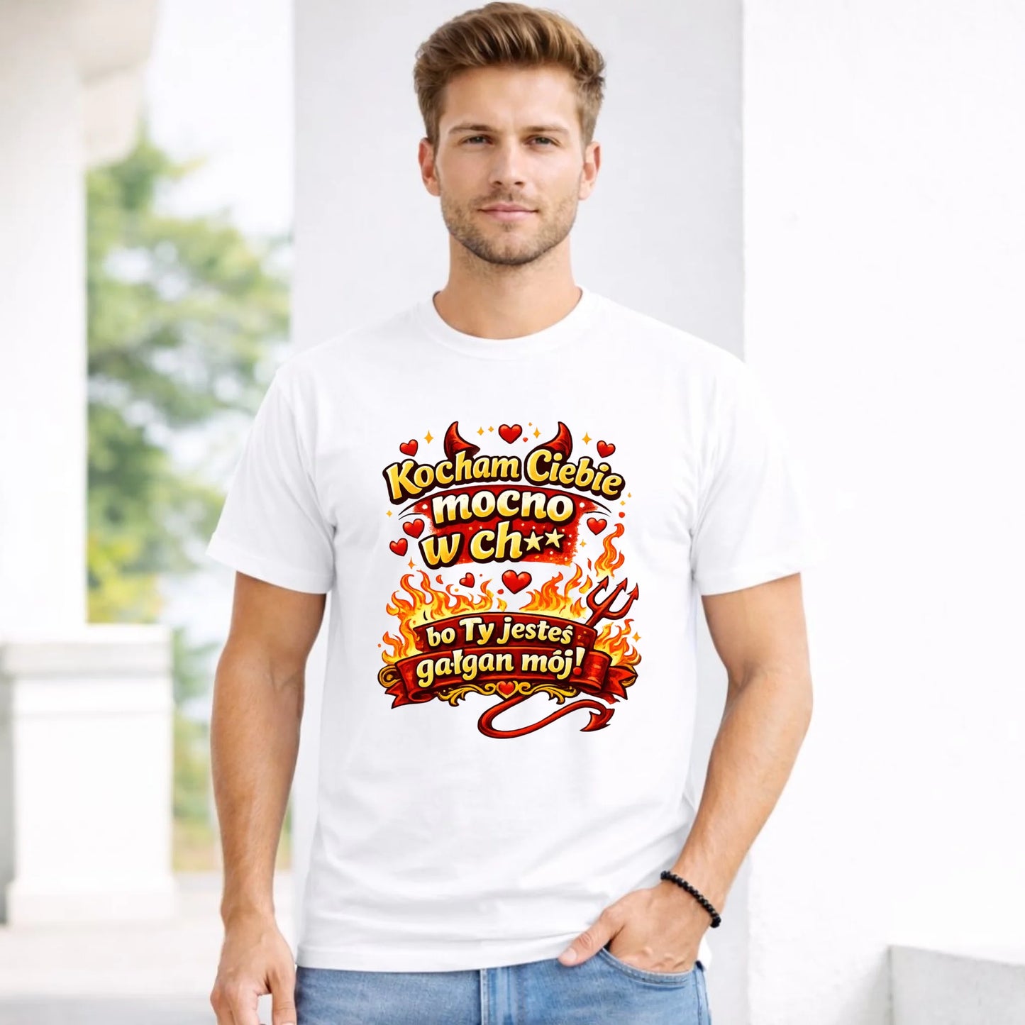 Koszulka męska - Kocham Ciebie mocno w ch** bo Ty jesteś gałgan mój W82