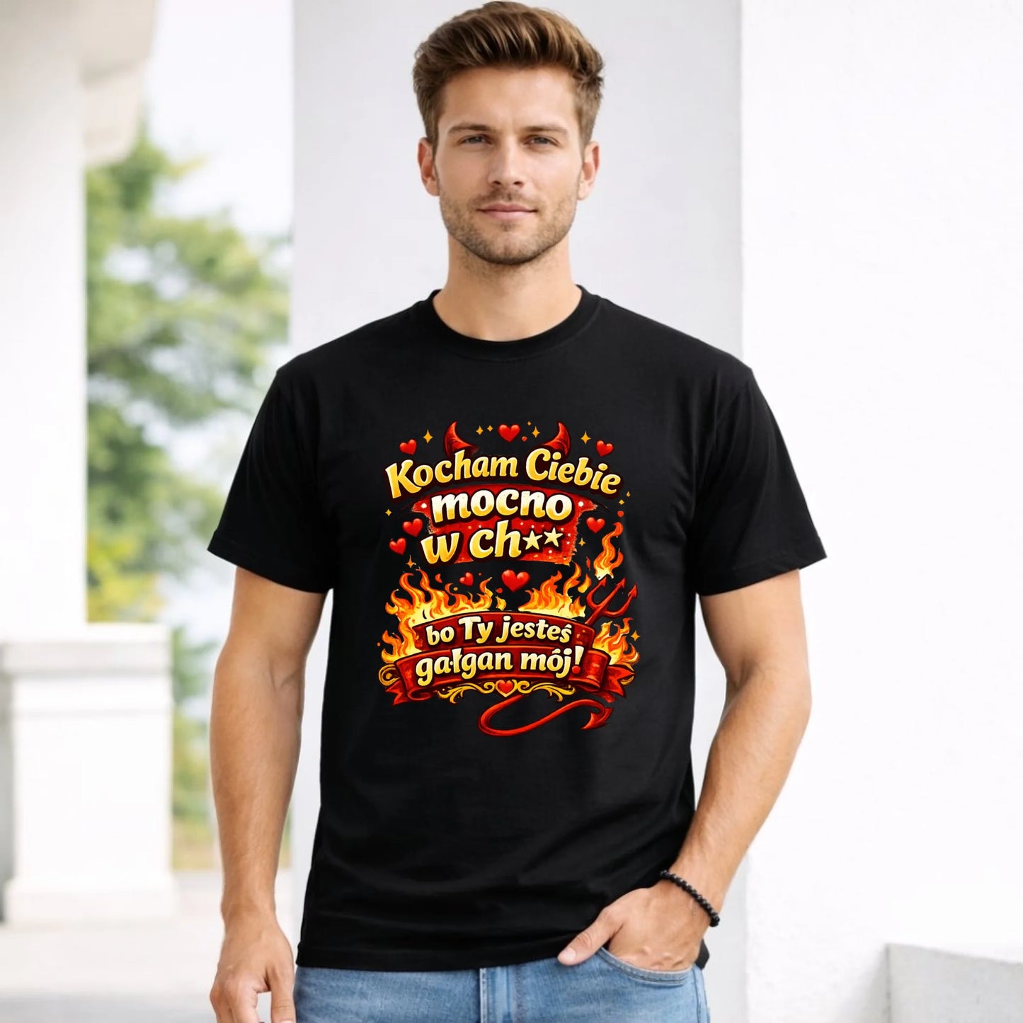 Koszulka męska - Kocham Ciebie mocno w ch** bo Ty jesteś gałgan mój W82