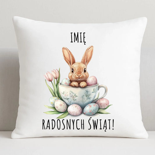 Poduszka na Wielkanoc - Zajączek radosnych świąt - personalizowana WN01 - StoryCups.pl