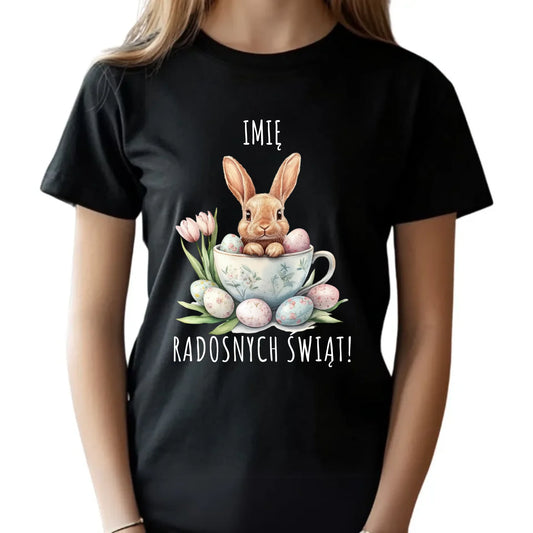 Koszulka dziecięca na Wielkanoc - Zajączek radosnych świąt - personalizowana WN01 - StoryCups.pl