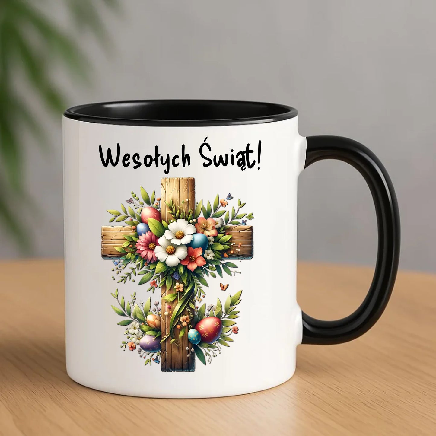 Kubek na Wielkanoc - Krzyż z kwiatami Wesołych Świąt WN02 - StoryCups.pl