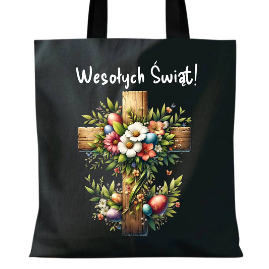 Torba na Wielkanoc - Krzyż z kwiatami Wesołych Świąt WN02 - StoryCups.pl