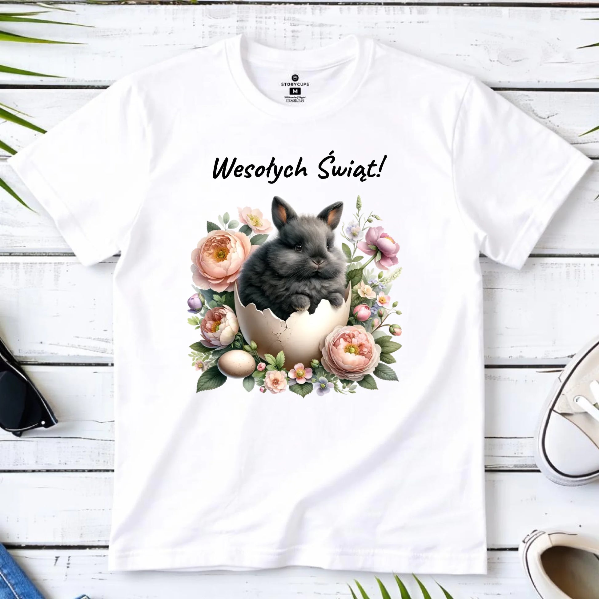 Koszulka męska na Wielkanoc - Zajączek w pisance Wesołych Świąt WN03 - StoryCups.pl