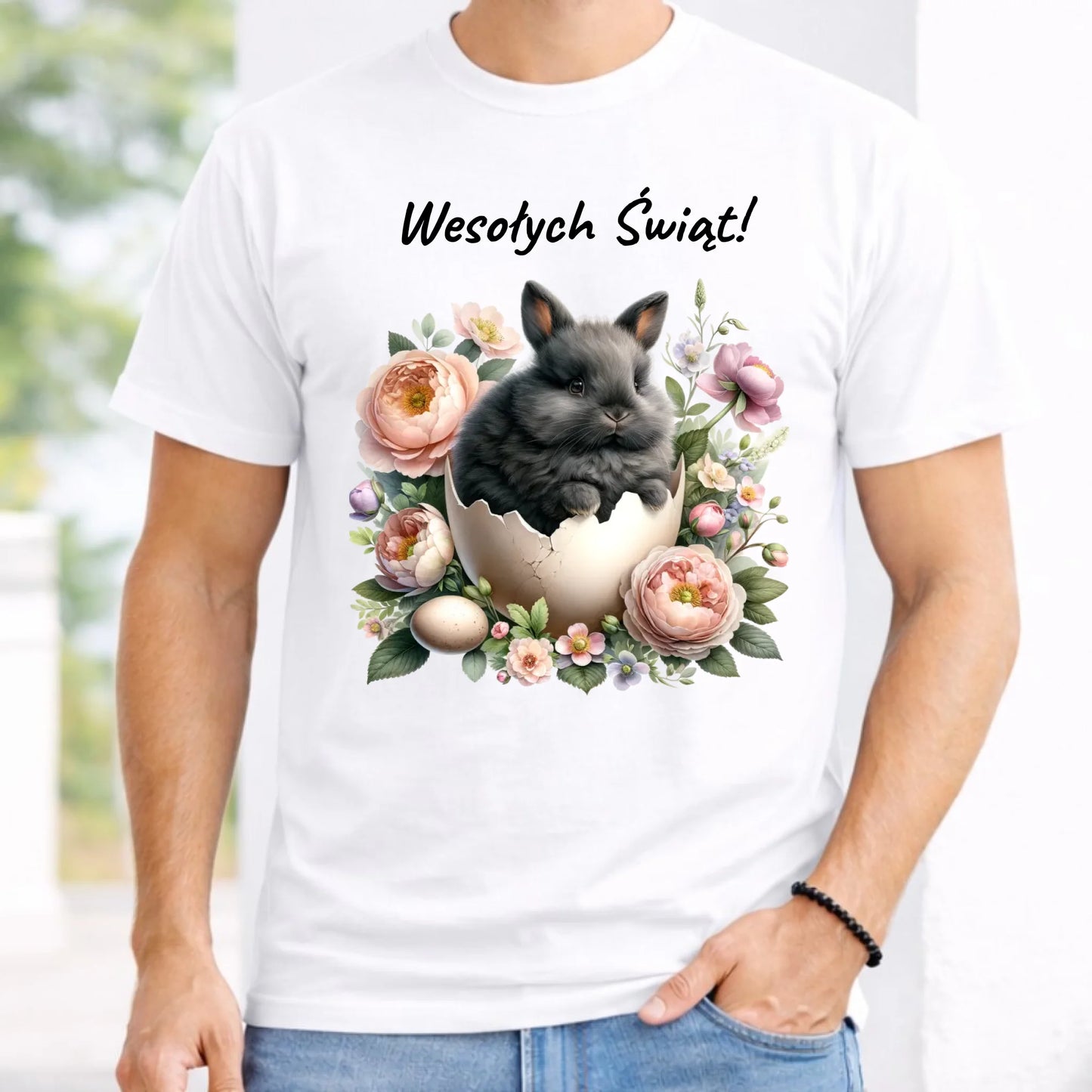 Koszulka męska na Wielkanoc - Zajączek w pisance Wesołych Świąt WN03 - StoryCups.pl