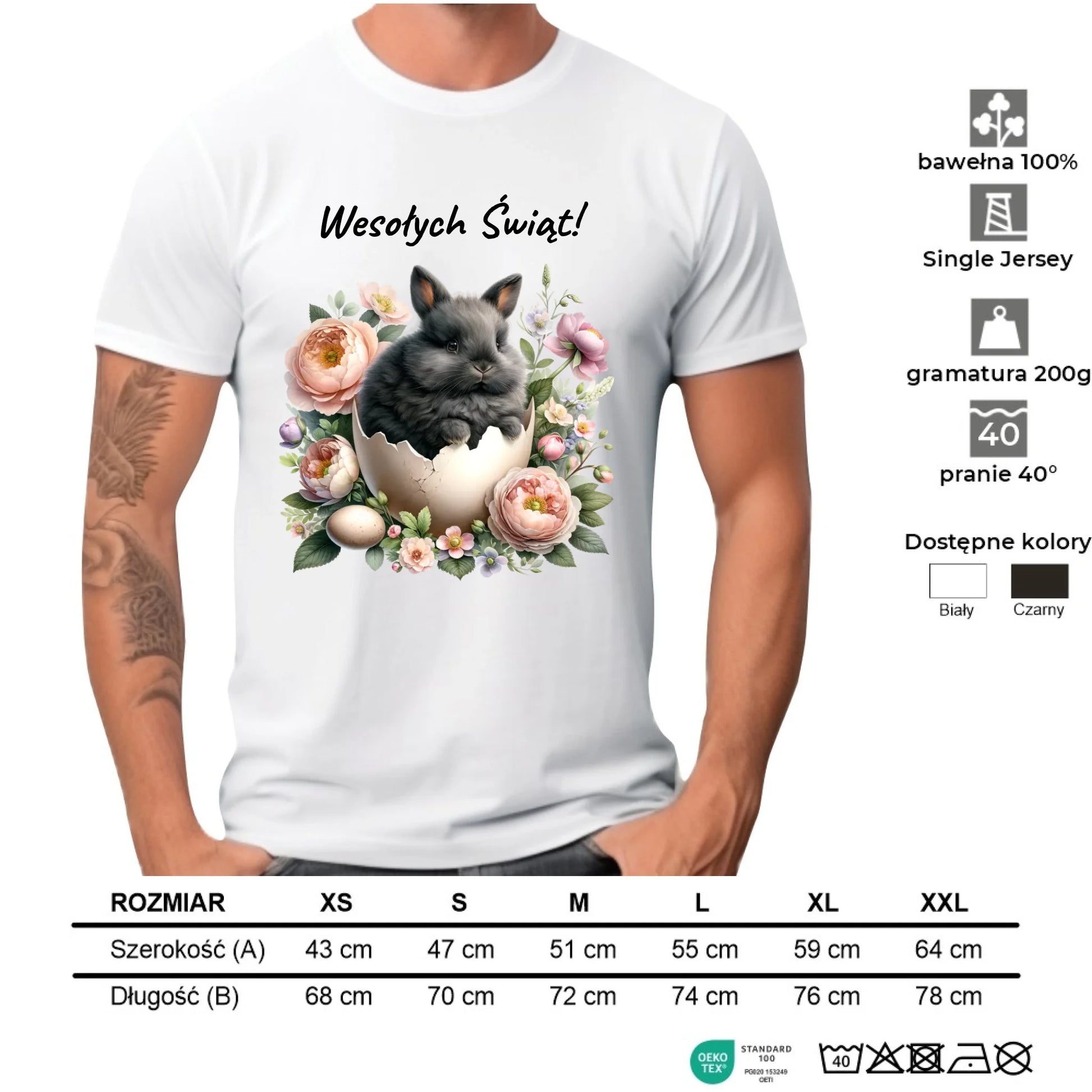 Koszulka męska na Wielkanoc - Zajączek w pisance Wesołych Świąt WN03 - StoryCups.pl