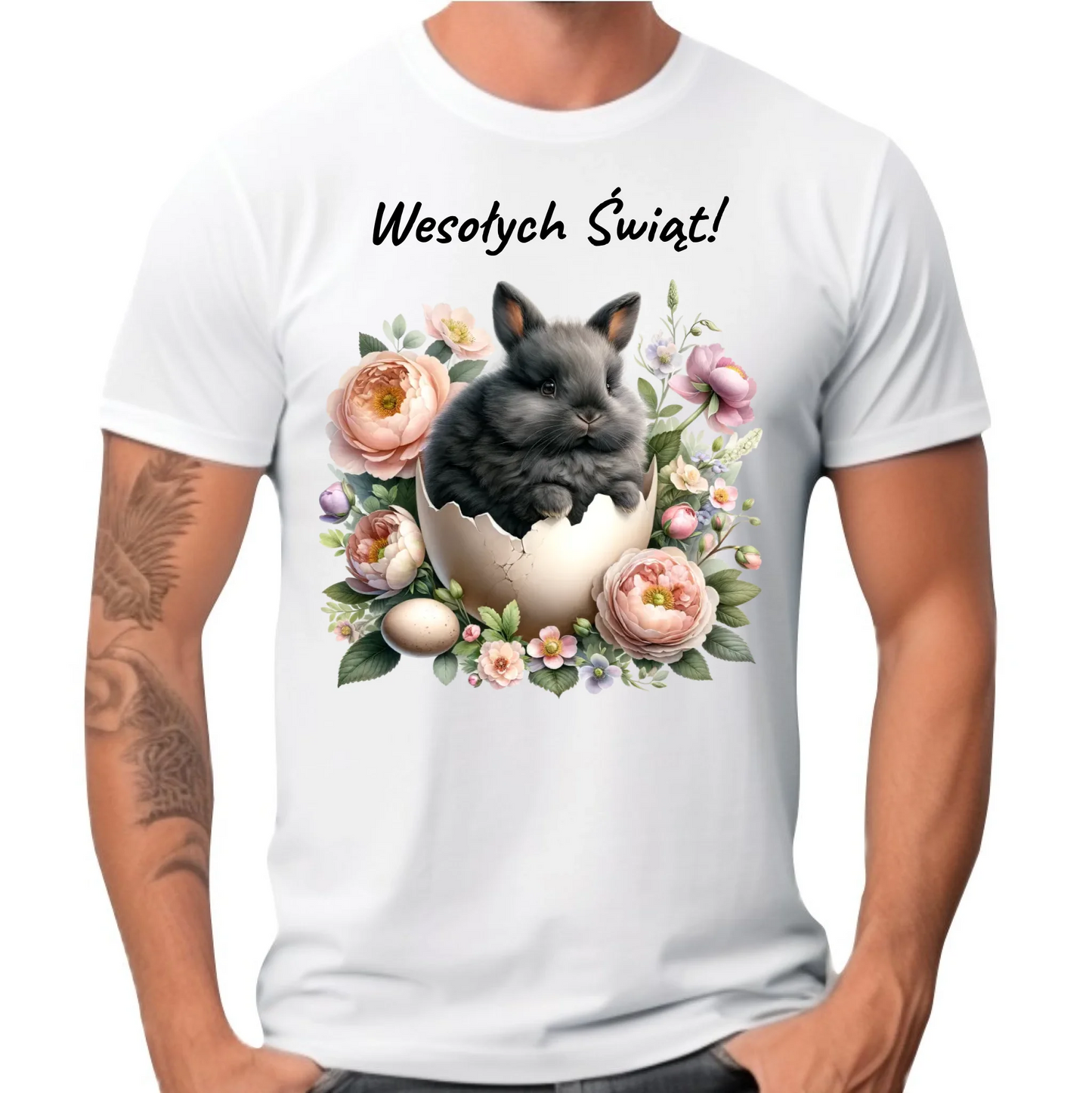 Koszulka męska na Wielkanoc - Zajączek w pisance Wesołych Świąt WN03 - StoryCups.pl