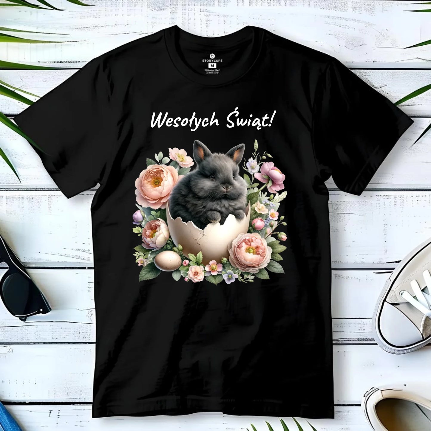 Koszulka męska na Wielkanoc - Zajączek w pisance Wesołych Świąt WN03 - StoryCups.pl