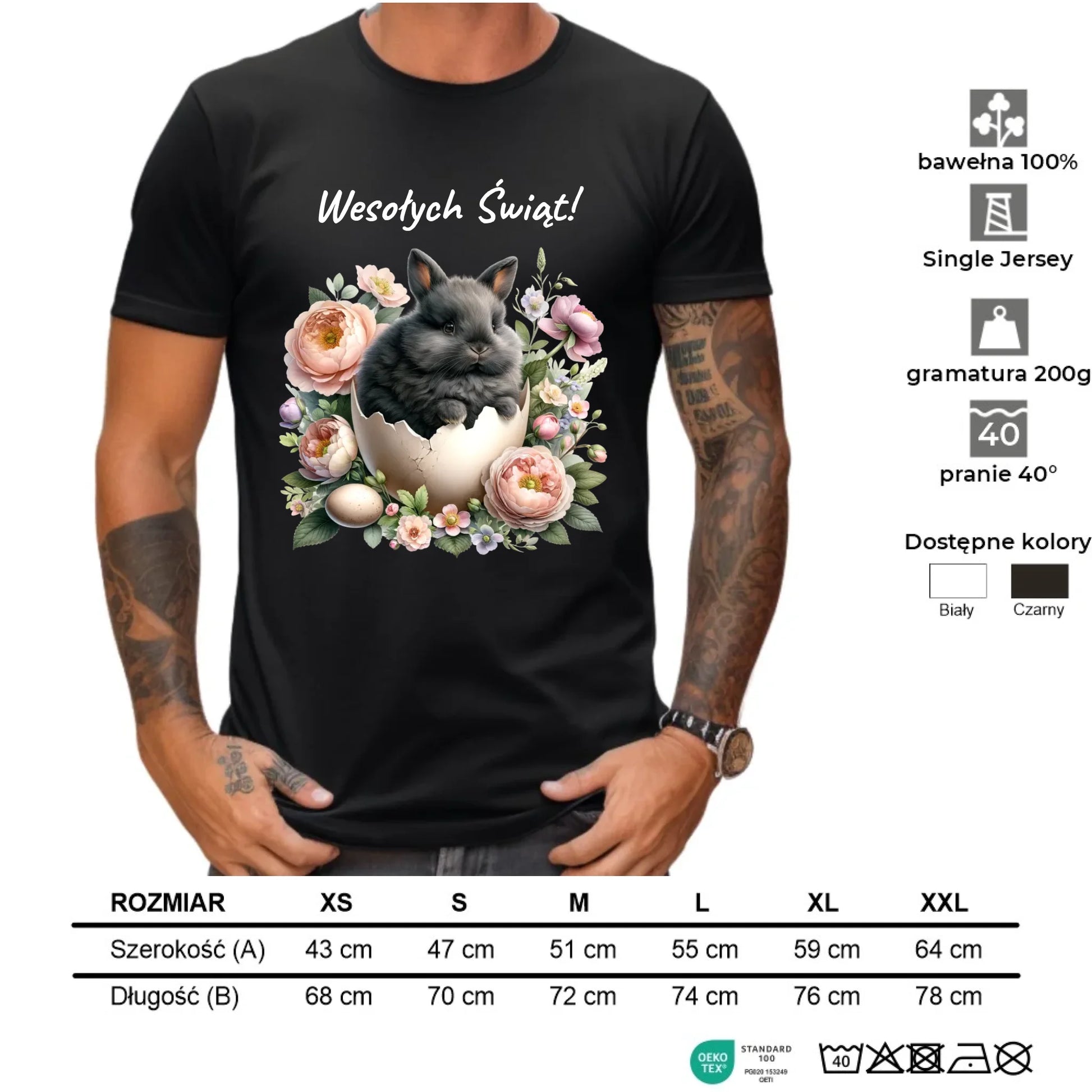 Koszulka męska na Wielkanoc - Zajączek w pisance Wesołych Świąt WN03 - StoryCups.pl