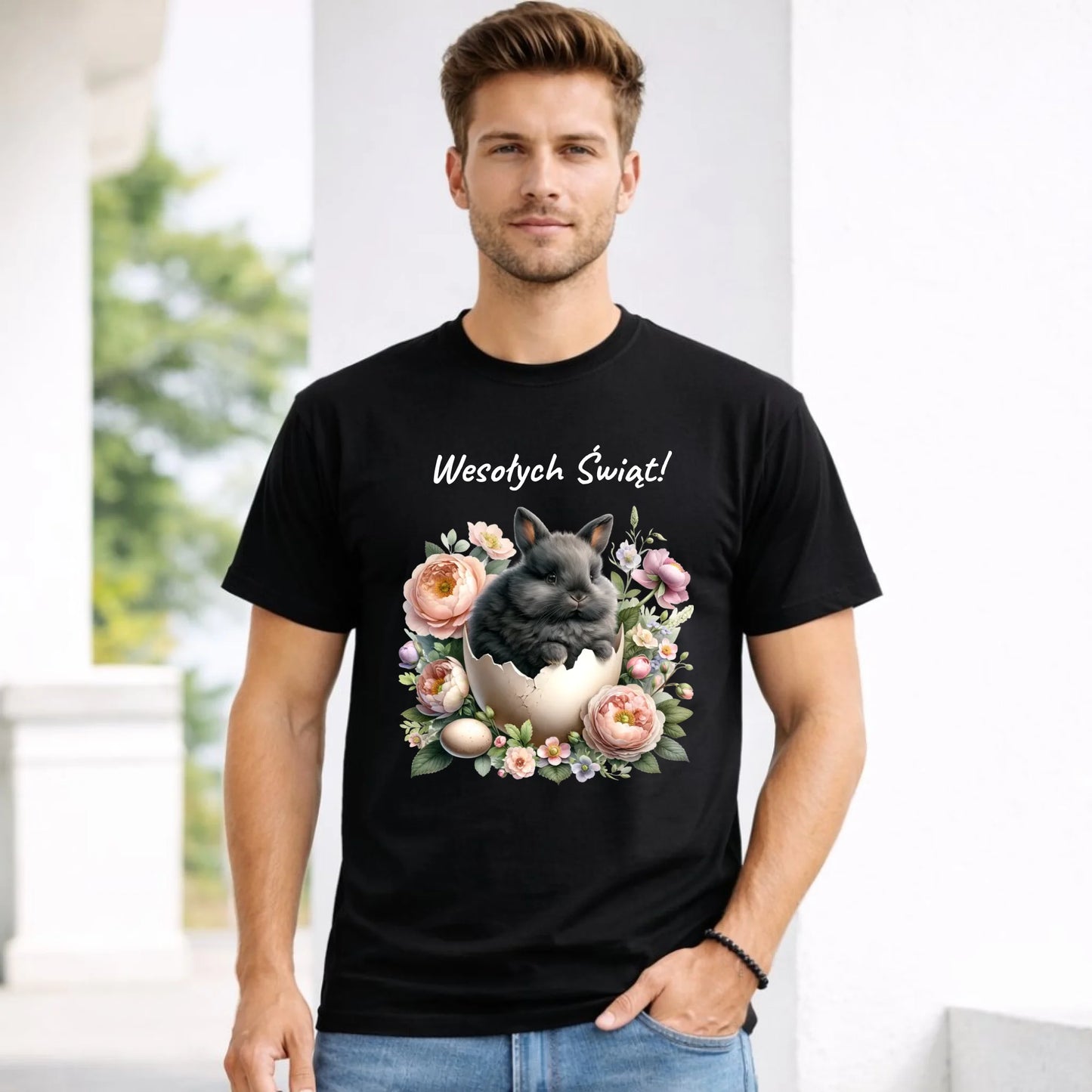 Koszulka męska na Wielkanoc - Zajączek w pisance Wesołych Świąt WN03 - StoryCups.pl