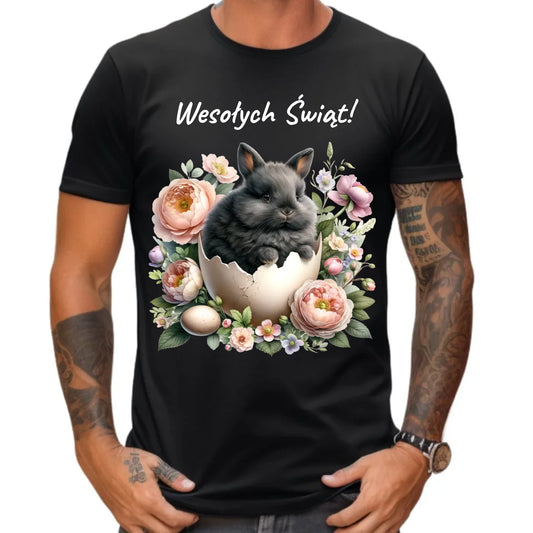 Koszulka męska na Wielkanoc - Zajączek w pisance Wesołych Świąt WN03 - StoryCups.pl