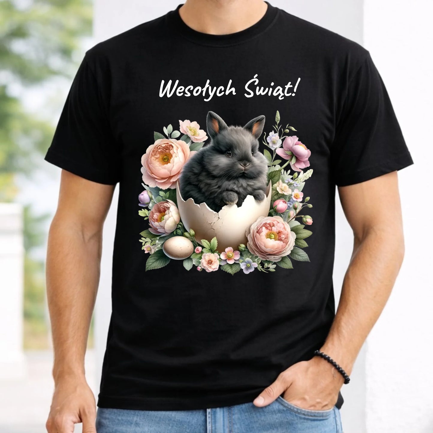 Koszulka męska na Wielkanoc - Zajączek w pisance Wesołych Świąt WN03 - StoryCups.pl