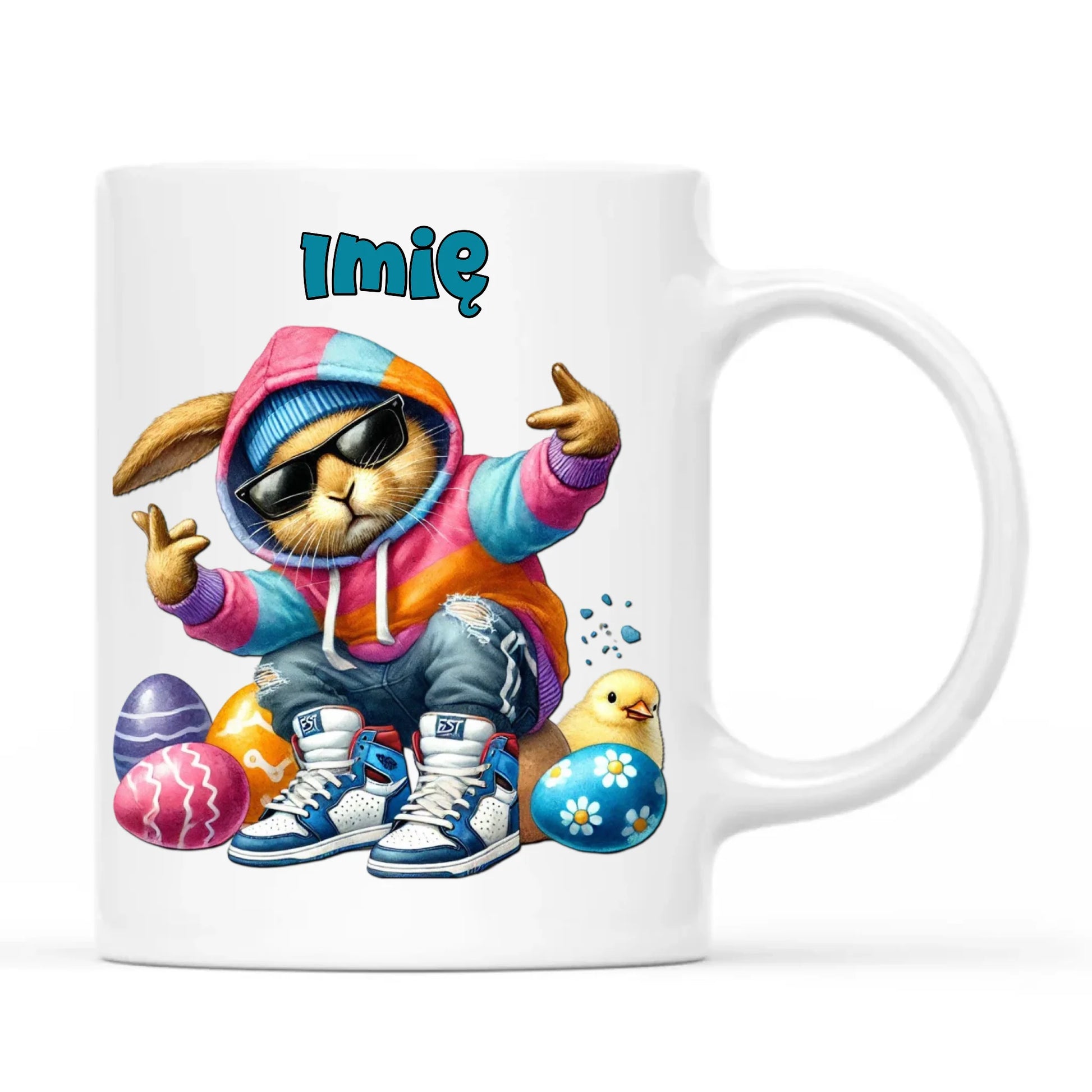 Kubek na Wielkanoc - Sigma Zając w pisankach - Prezent personalizowany WN04 - StoryCups.pl