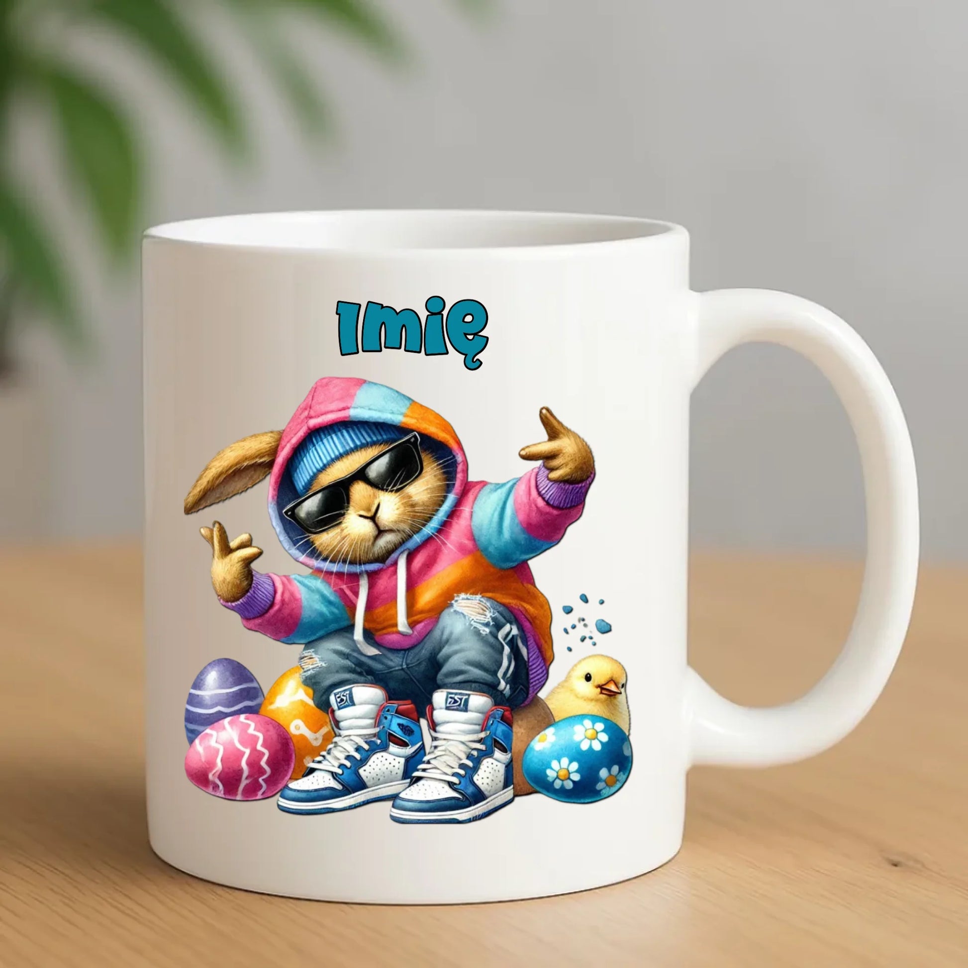 Kubek na Wielkanoc - Sigma Zając w pisankach - Prezent personalizowany WN04 - StoryCups.pl