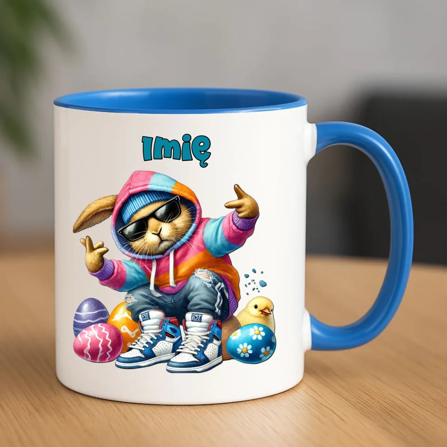 Kubek na Wielkanoc - Sigma Zając w pisankach - Prezent personalizowany WN04 - StoryCups.pl