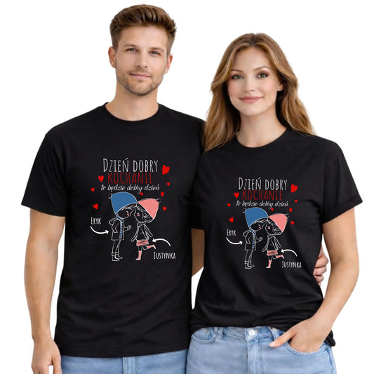 Zestaw koszulek dla par - Dzień dobry Kochanie - personalizowany W10 - StoryCups.pl