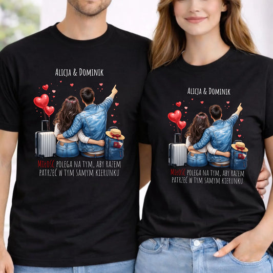 Zestaw koszulek dla par - Para w podróży miłość - personalizowany W12 - StoryCups.pl