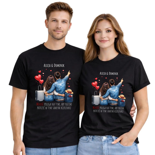 Zestaw koszulek dla par - Para w podróży miłość - personalizowany W12 - StoryCups.pl