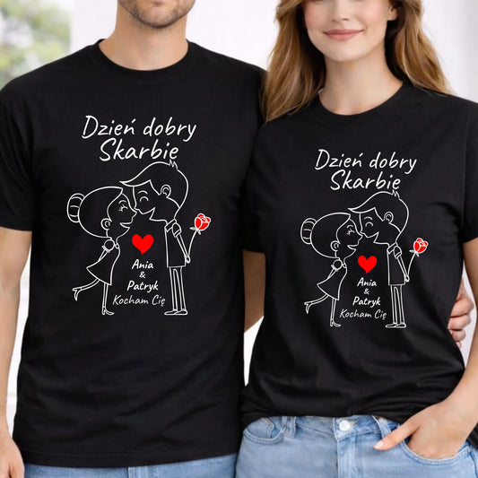 Zestaw koszulek dla par - Dzień dobry Skarbie - personalizowany W15 - StoryCups.pl