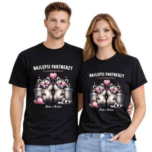 Zestaw koszulek dla par - Najlepsi partnerzy w przestępstwie - personalizowany W27 - StoryCups.pl