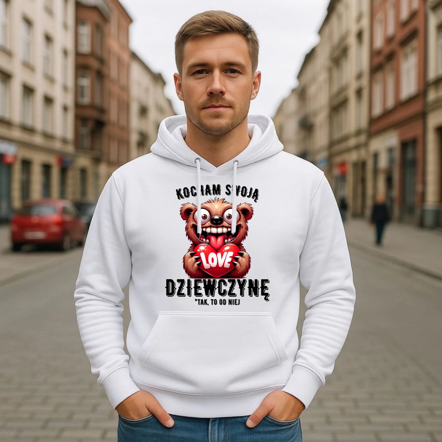 Bluza męska z kapturem dla chłopaka - Kocham swoją dziewczynę W30 - StoryCups.pl