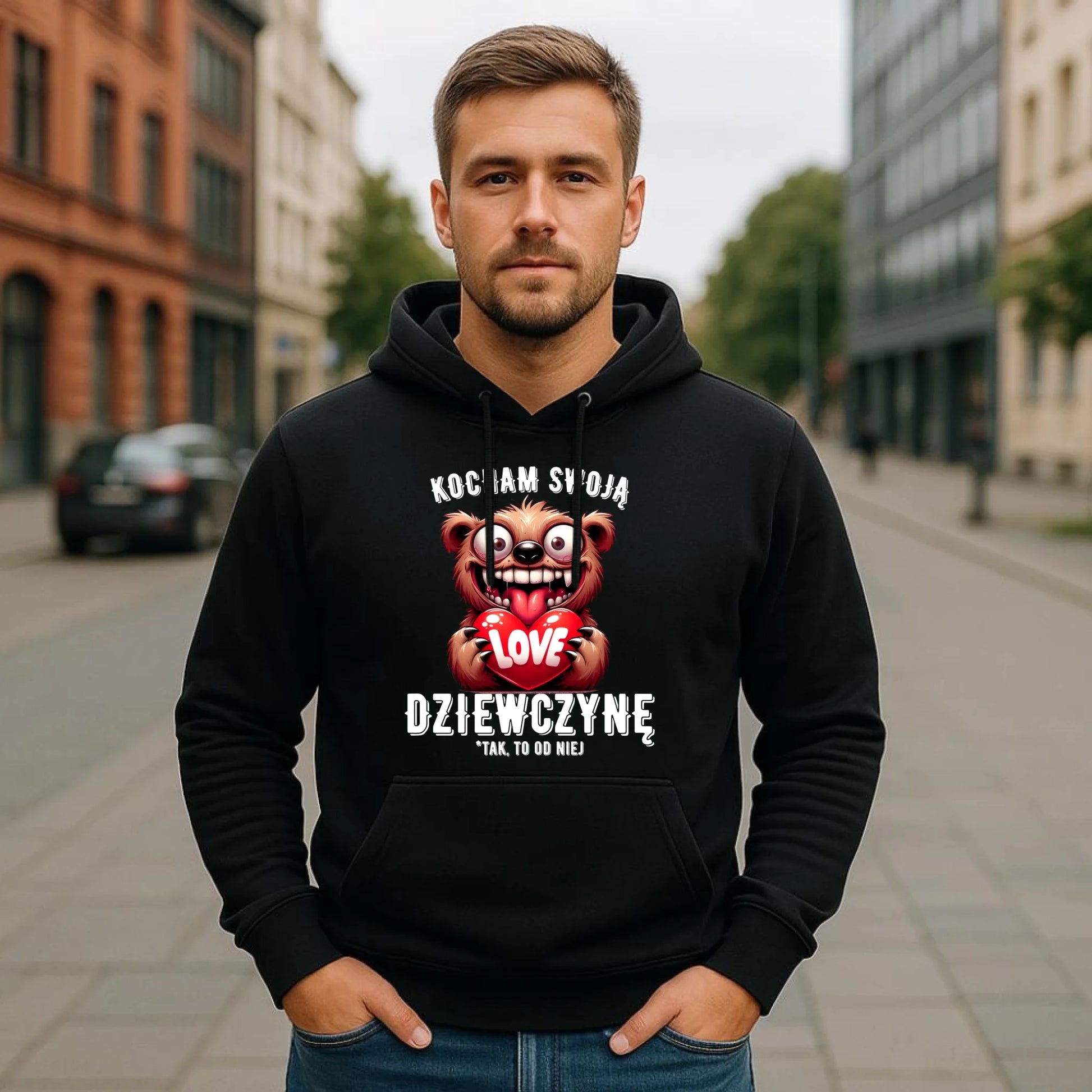 Bluza męska z kapturem dla chłopaka - Kocham swoją dziewczynę W30 - StoryCups.pl