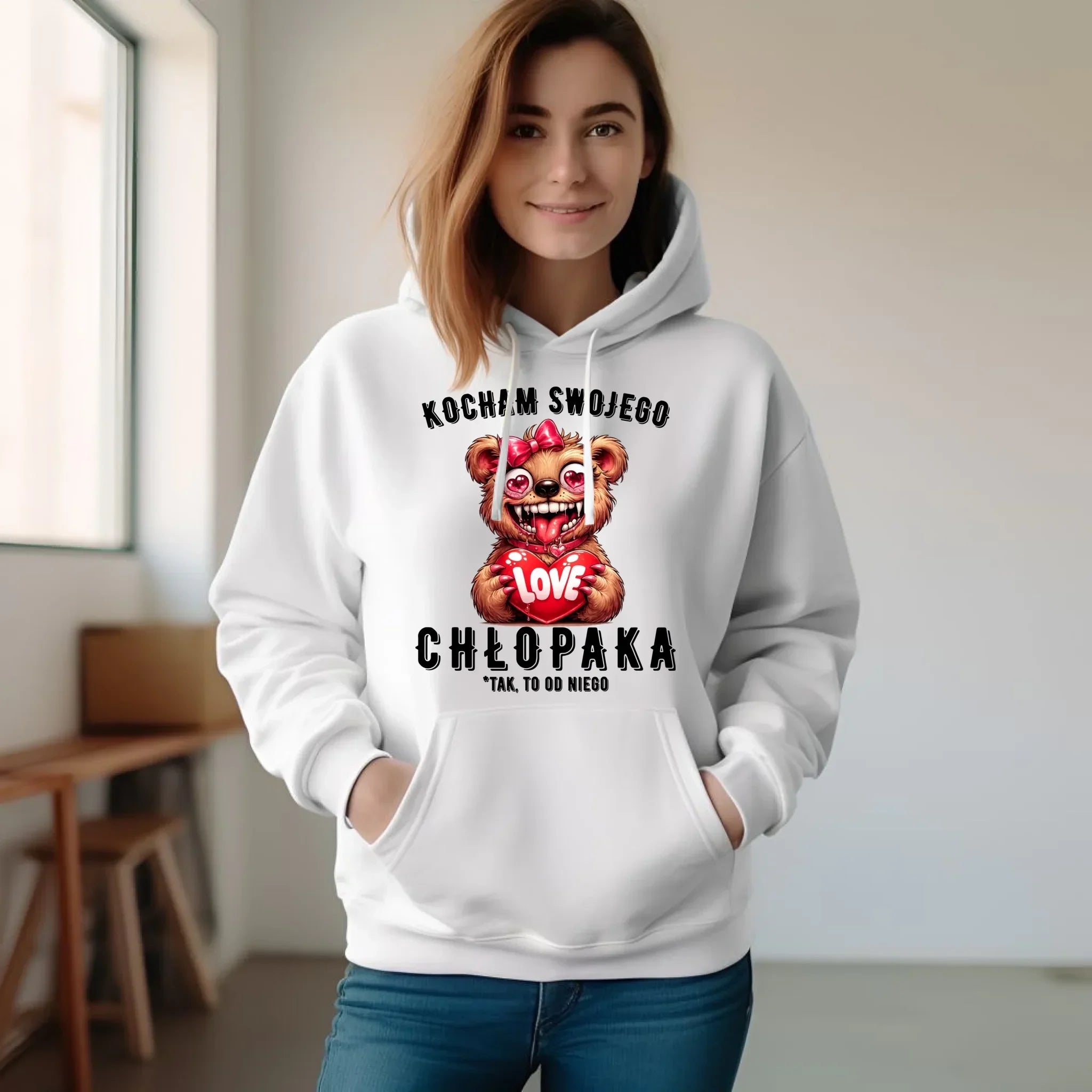 Bluza damska z kapturem dla dziewczyny - Kocham swojego chłopaka W89 - StoryCups.pl