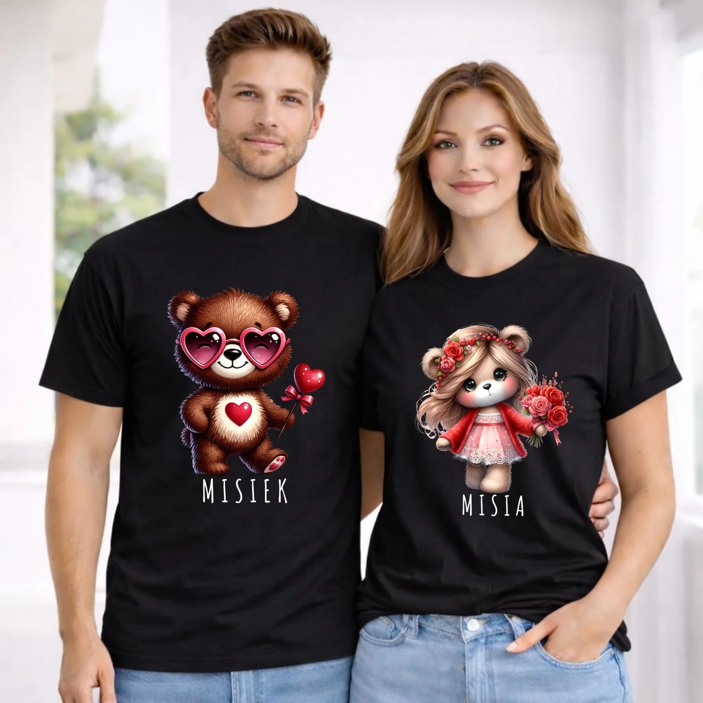 Zestaw koszulek dla par - Misiek i Misia W34 - StoryCups.pl