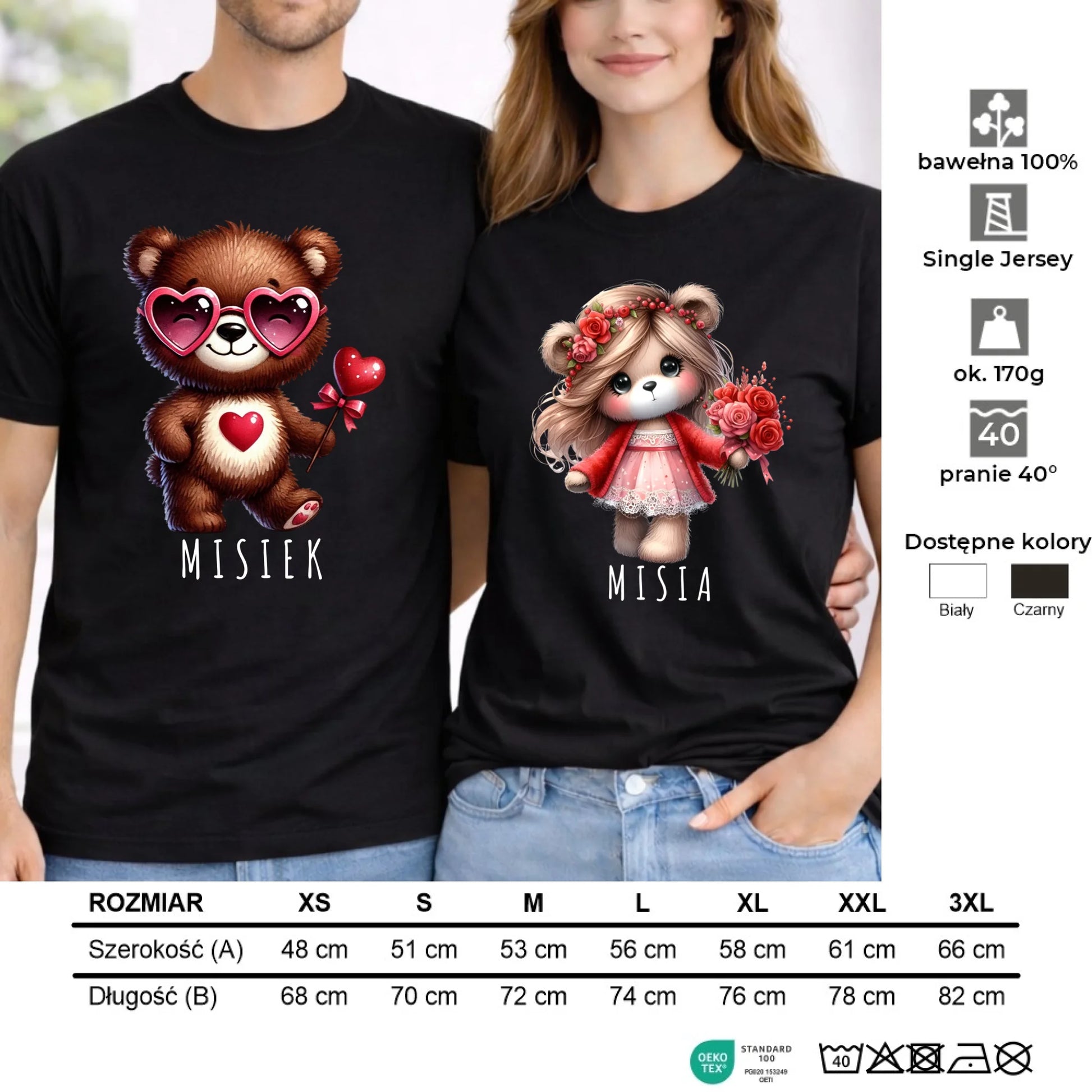 Zestaw koszulek dla par - Misiek i Misia W34 - StoryCups.pl