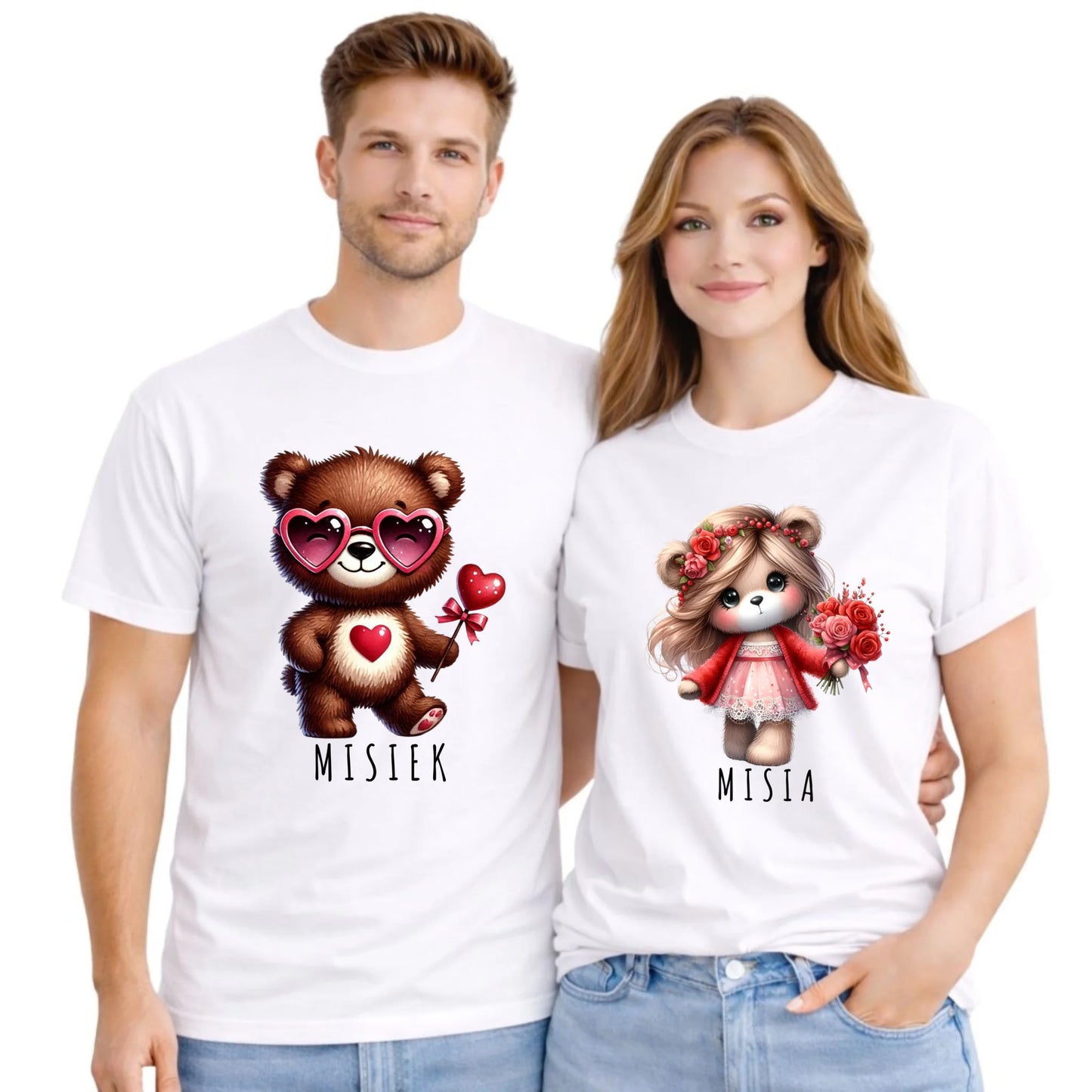 Zestaw koszulek dla par - Misiek i Misia W34 - StoryCups.pl