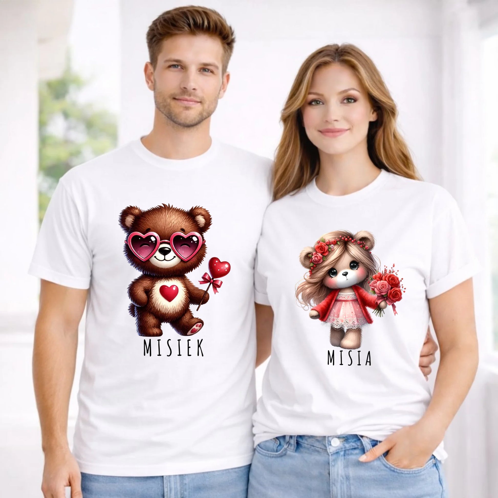 Zestaw koszulek dla par - Misiek i Misia W34 - StoryCups.pl