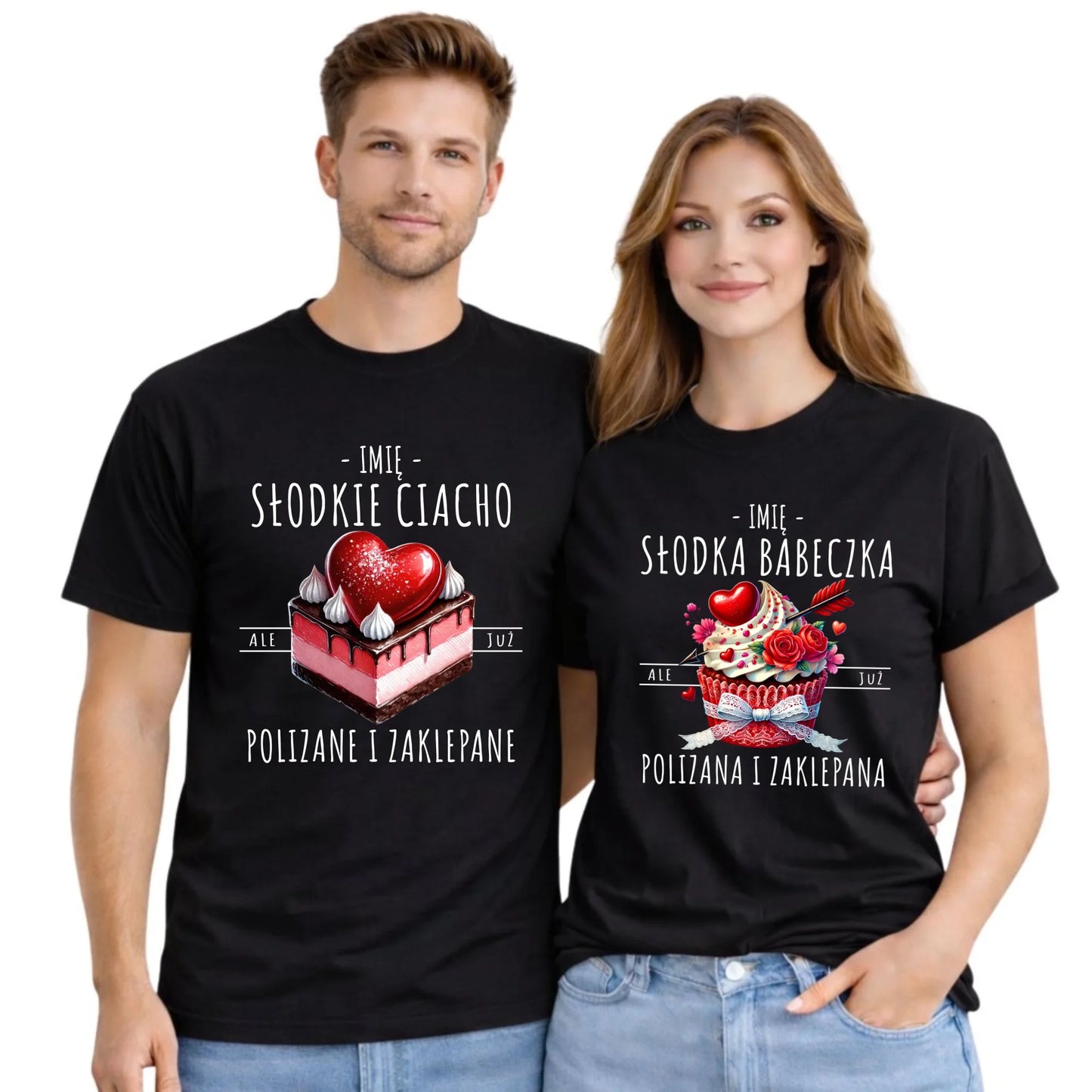 Zestaw koszulek dla par - Słodka babeczka i słodkie ciacho - personalizowany W36 - StoryCups.pl