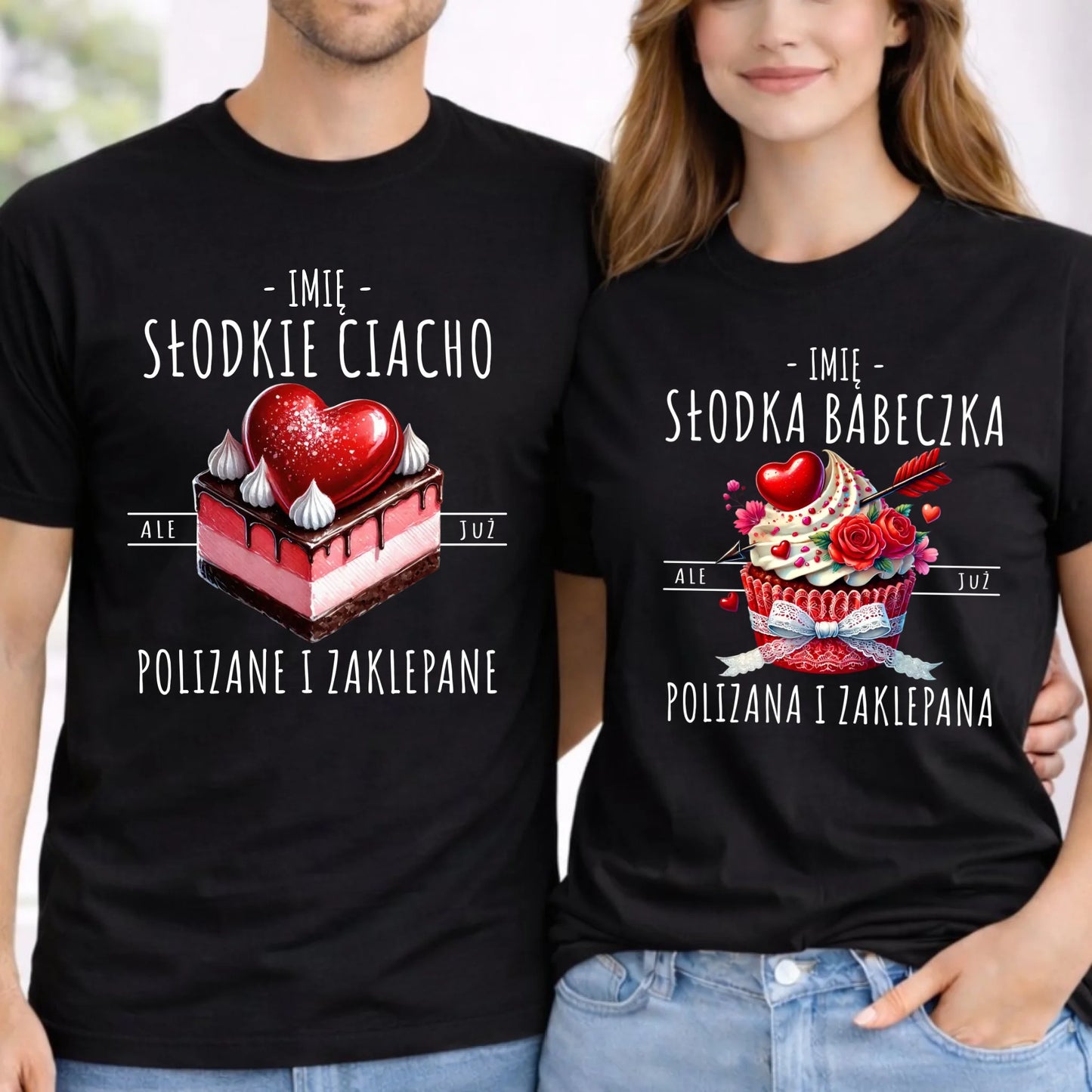 Zestaw koszulek dla par - Słodka babeczka i słodkie ciacho - personalizowany W36 - StoryCups.pl