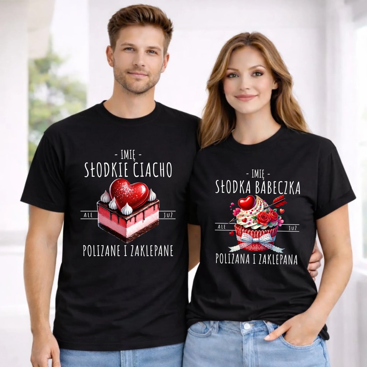 Zestaw koszulek dla par - Słodka babeczka i słodkie ciacho - personalizowany W36 - StoryCups.pl